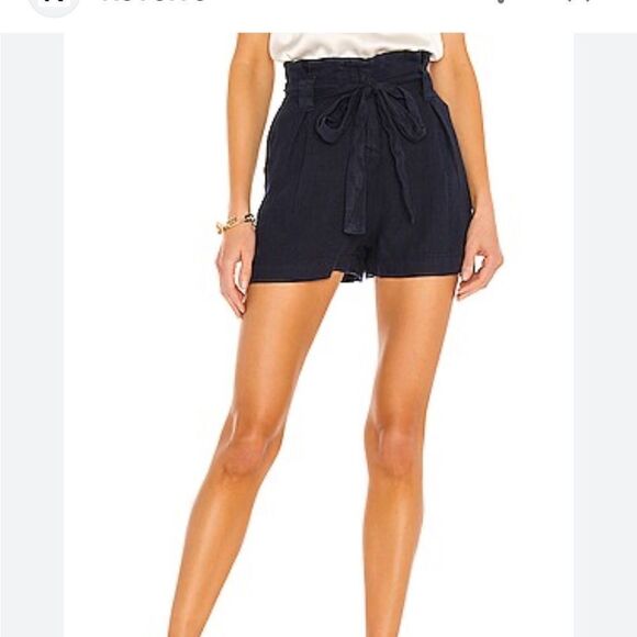 L’Agence Hillary Navy Blue Linen Paperbag Shorts Size 31 New - Picture 4 of 6